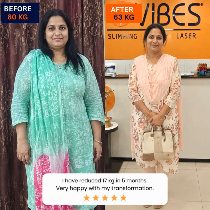 Before and after: 80 kg to 63 kg &mdash; reduced 17 kg in 5 months with VIBES