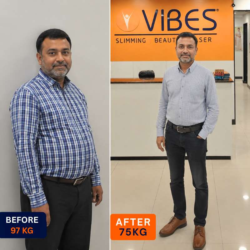 Before and after: 92 kg to 75 kg transformation at VIBES