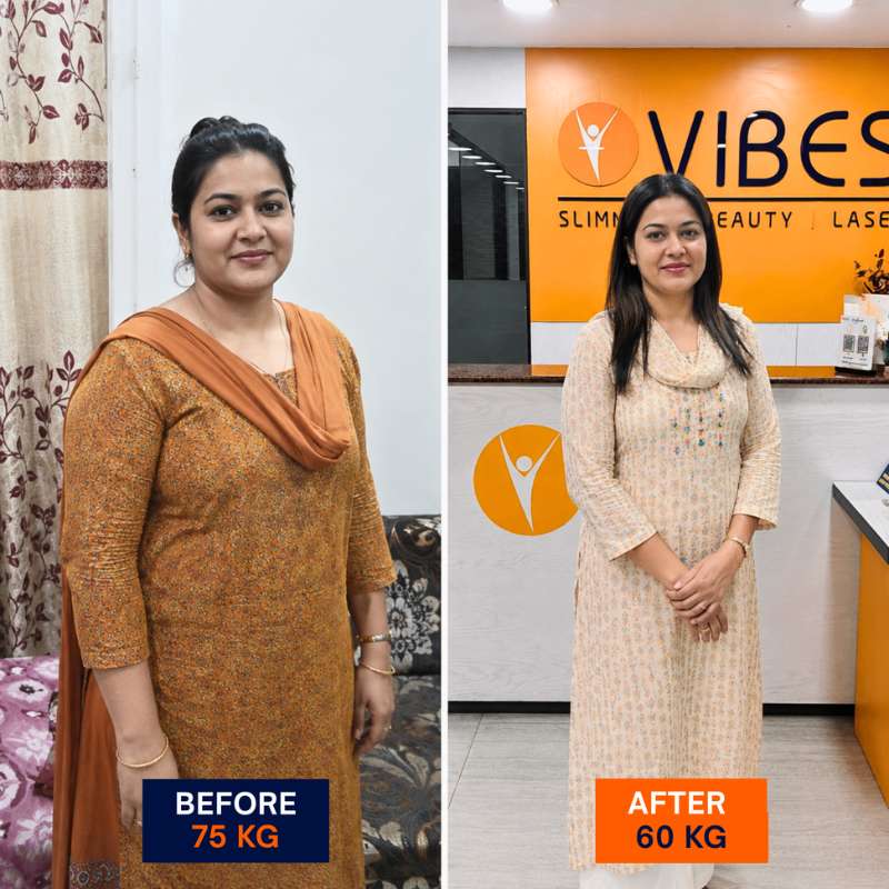 Before and after: 75 kg to 60 kg transformation at VIBES